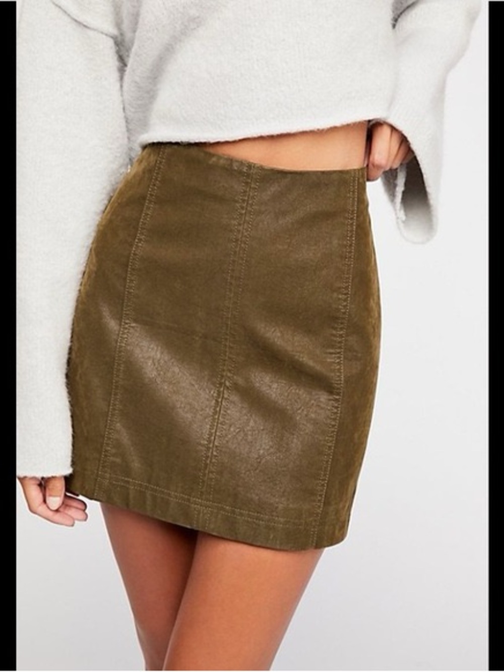 Free People Modern Femme Vegan Leather Mini Skirt Olive Green 0 OB402778